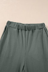 Duffel Green Solid Color Ribbed Ruffle Tank Top and Pants Set Pant Sets JT's Designer Fashion