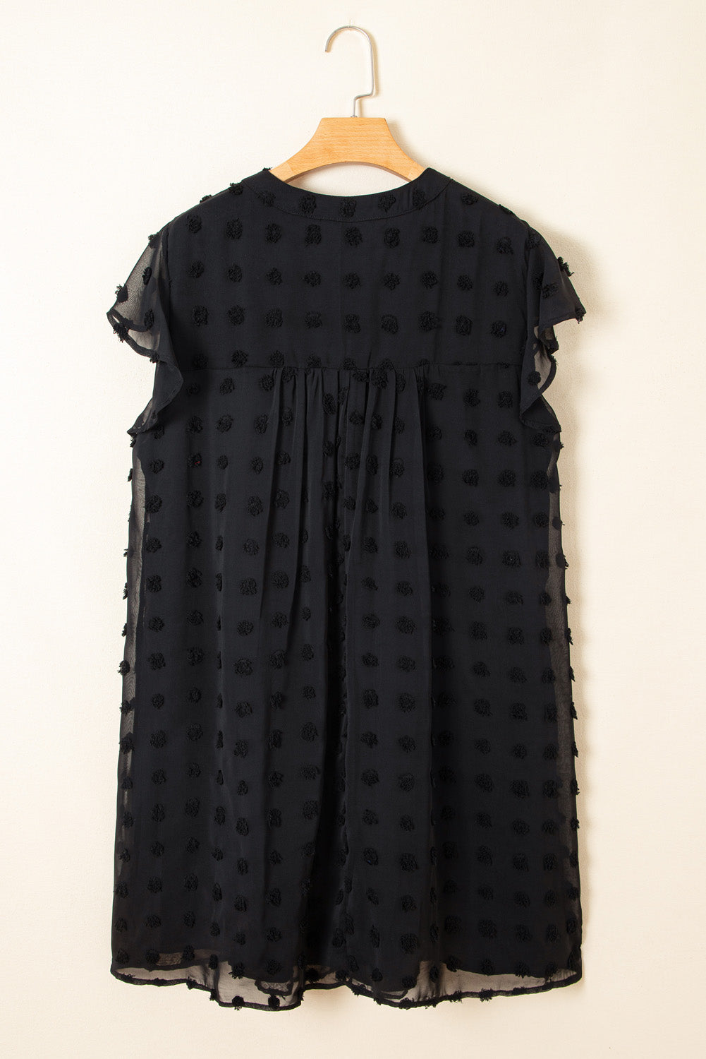 Black Dotty Textured Notched Neck Plus Ruffled Dress Plus Size Mini Dresses JT's Designer Fashion