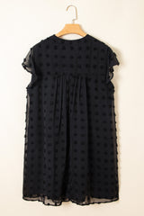 Black Dotty Textured Notched Neck Plus Ruffled Dress Plus Size Mini Dresses JT's Designer Fashion