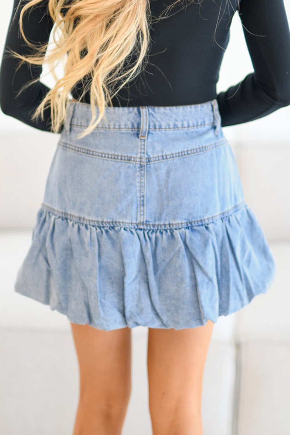 Myosotis Bubble Hem Denim Mini Skirt Skirts & Petticoat JT's Designer Fashion