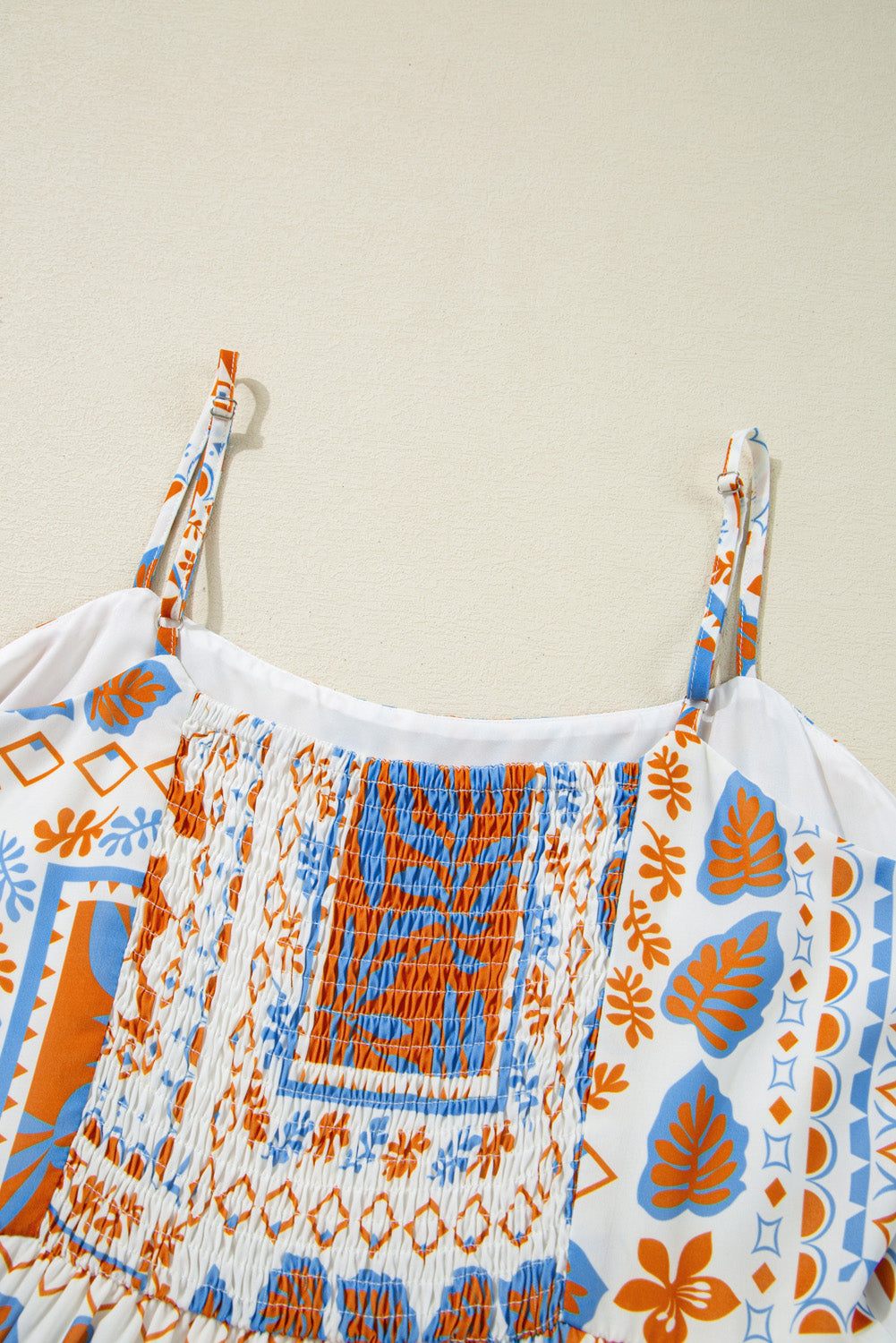 Orange Multi Printed Ricrac Trim Spaghetti Straps Long Dress Maxi Dresses JT's Designer Fashion