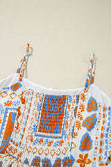 Orange Multi Printed Ricrac Trim Spaghetti Straps Long Dress Maxi Dresses JT's Designer Fashion