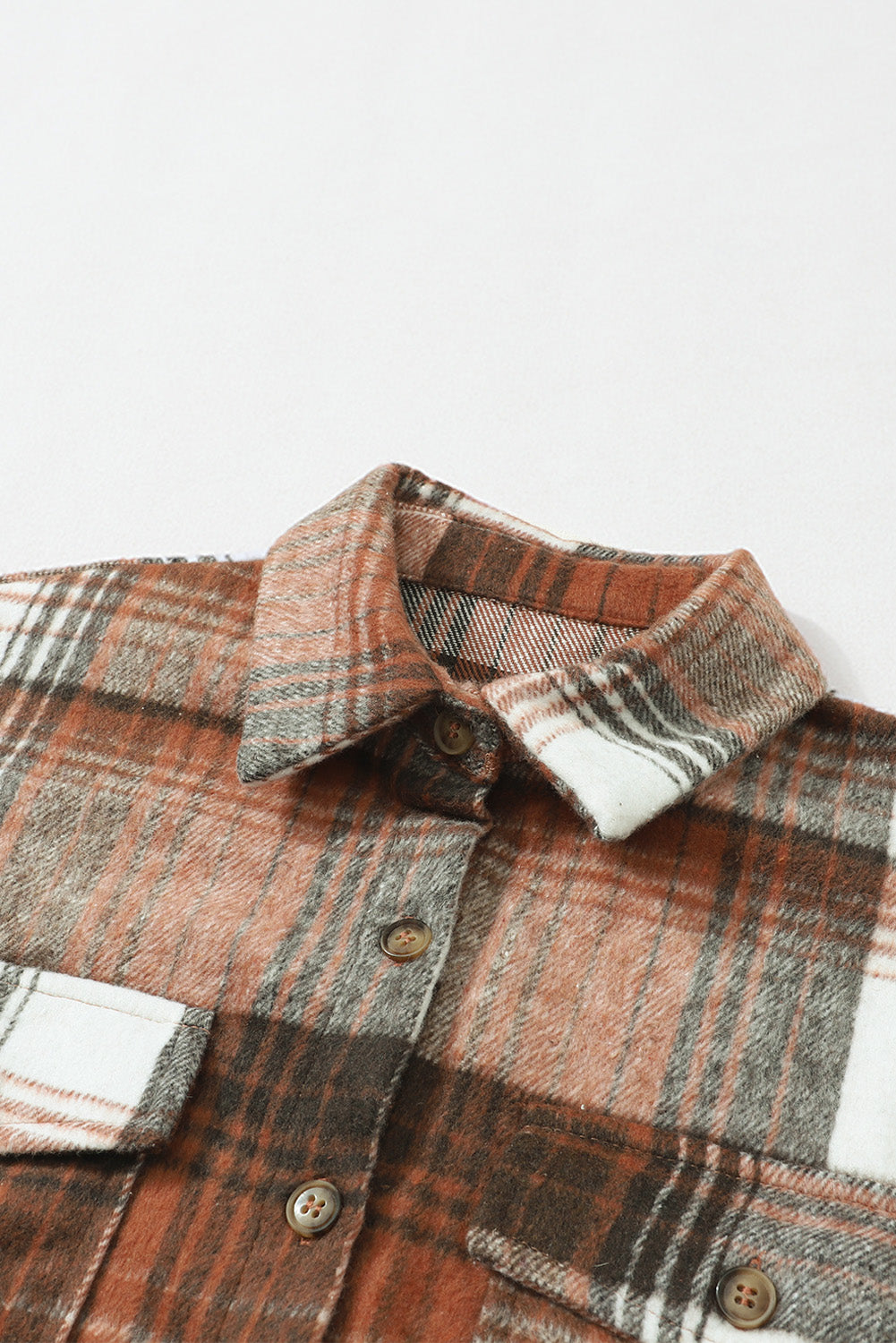 Brown Plaid Flap Pockets Shacket Plaid Shackets JT's Designer Fashion