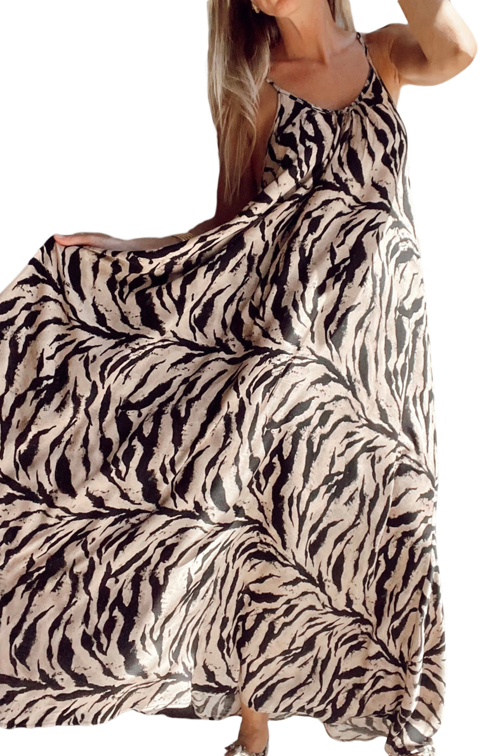 Black Abstract Print Open Back Boho Loose Long Sundress Maxi Dresses JT's Designer Fashion