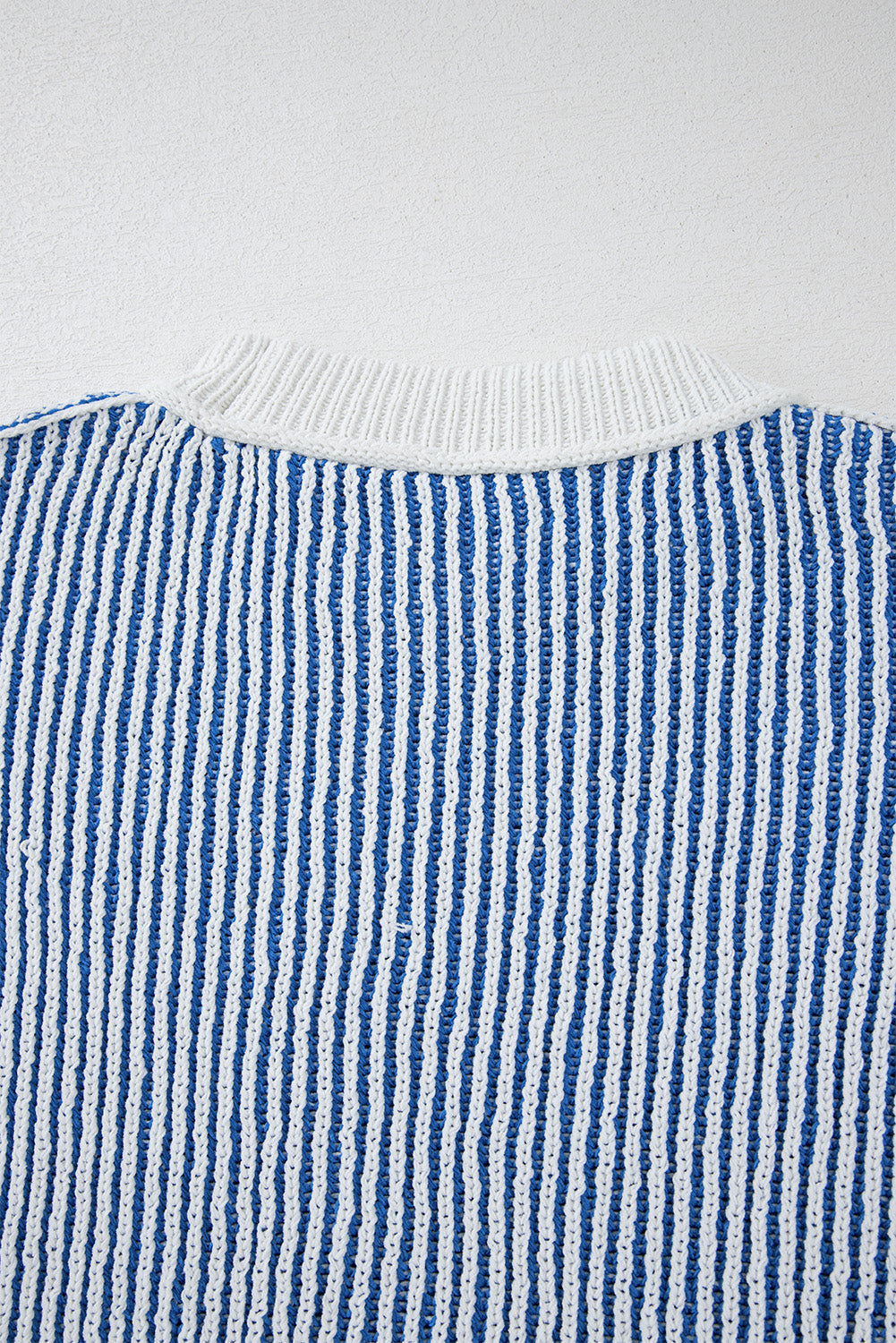 Dark Blue Striped Textured Knit Contrast Edge Loose Sweater Sweaters JT's Designer Fashion