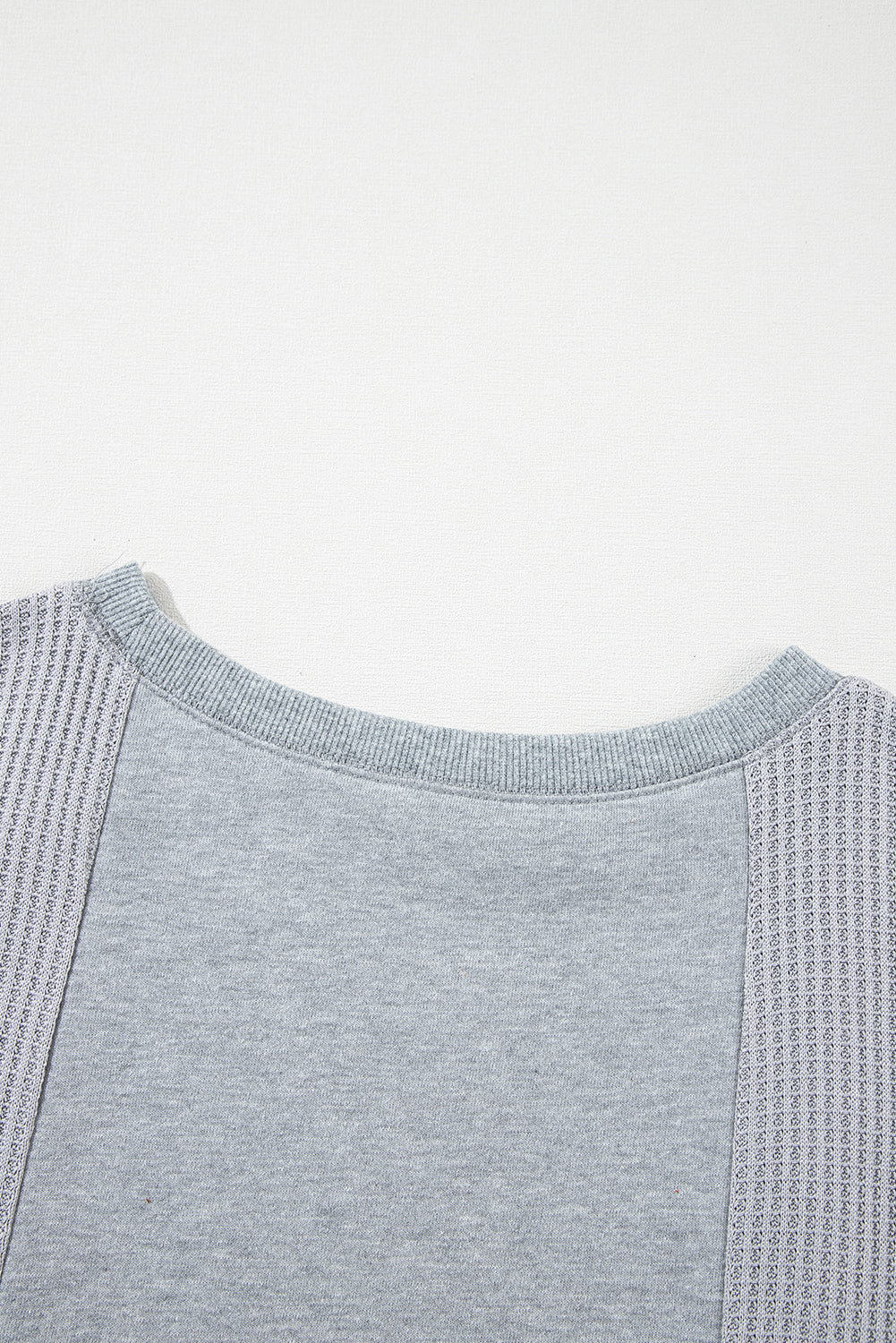 Light Grey Waffle Patchwork Long Sleeve Raw Hem Pullover Top Long Sleeve Tops JT's Designer Fashion