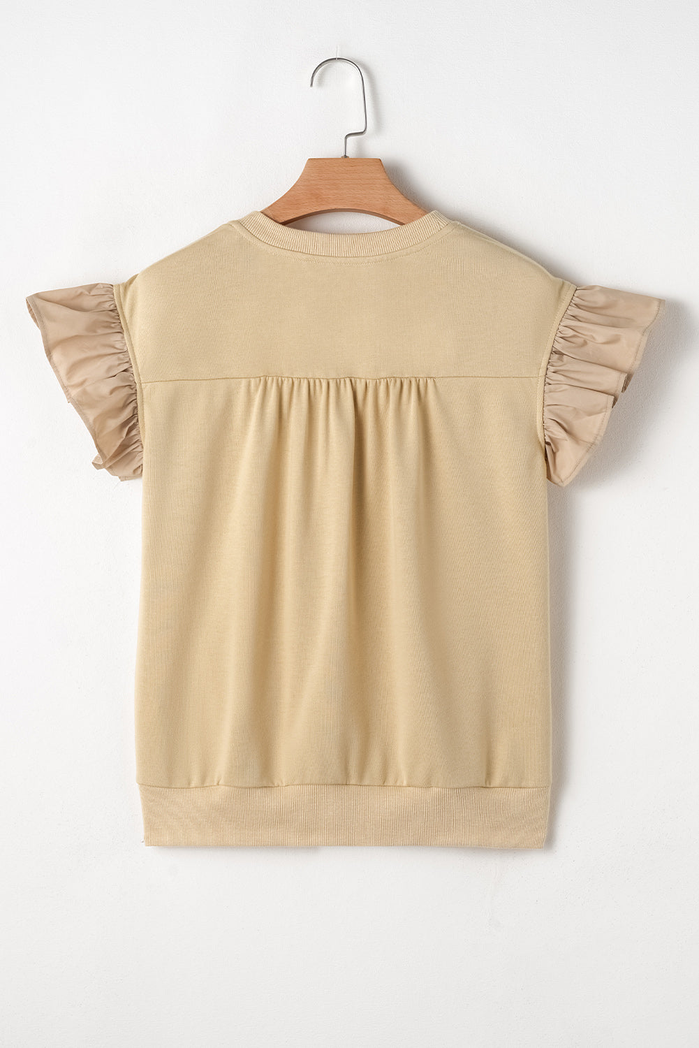 Parchment Two Tones Ribbon Bow Ruffle Sleeve Top Blouses & Shirts JT's Designer Fashion