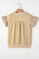 Parchment Two Tones Ribbon Bow Ruffle Sleeve Top Blouses & Shirts JT's Designer Fashion