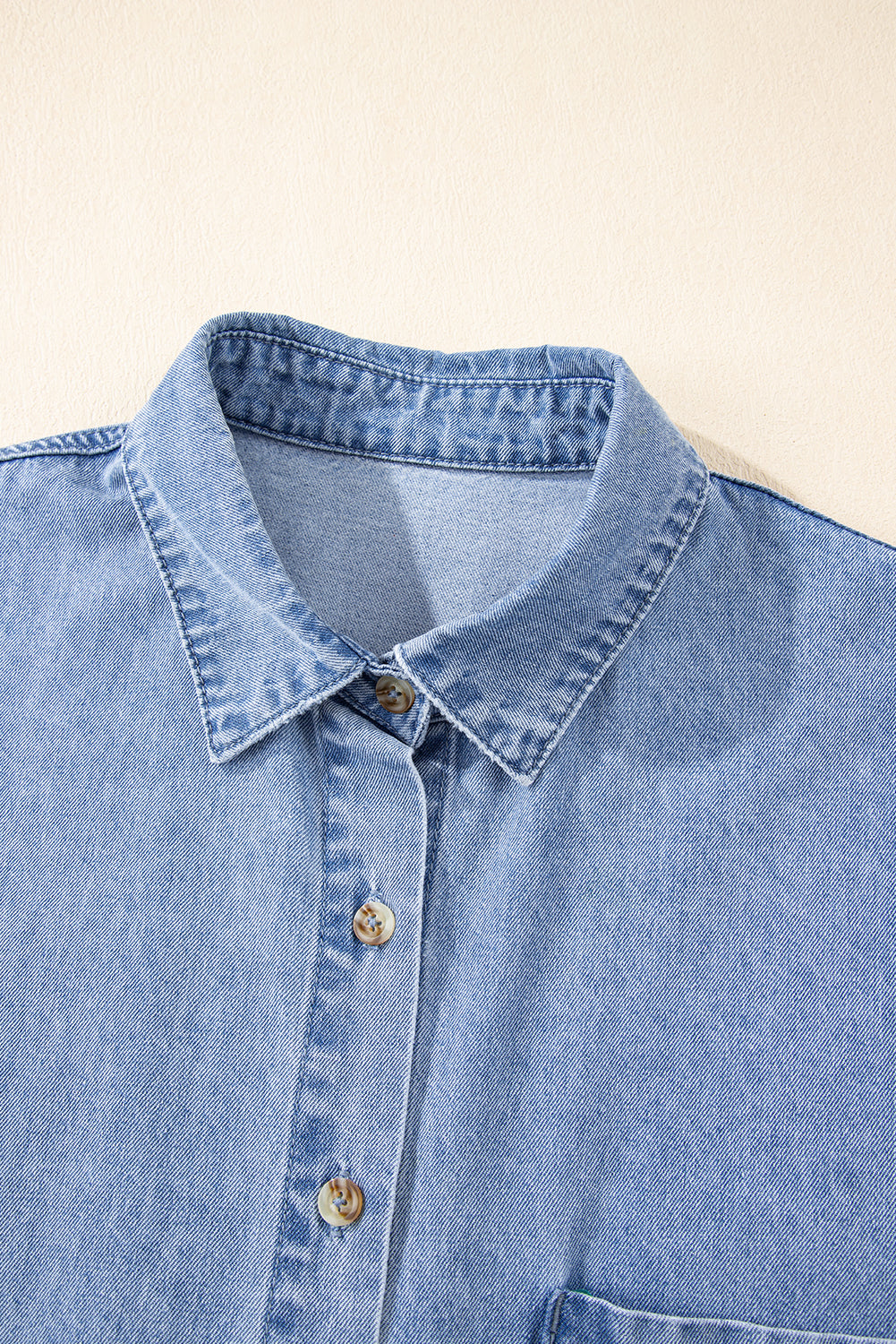 Dusk Blue Short Sleeve Pocketed Button up Denim Tunic Dress Mini Dresses JT's Designer Fashion