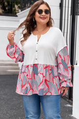 Apricot Plus Size Printed Patchwork Textured Buttoned Blouse Plus Size Blouses & Shirts JT's Designer Fashion