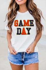 White Glitter GAME DAY Rugby Football Season Round Neck T Shirt Graphic Tees JT's Designer Fashion