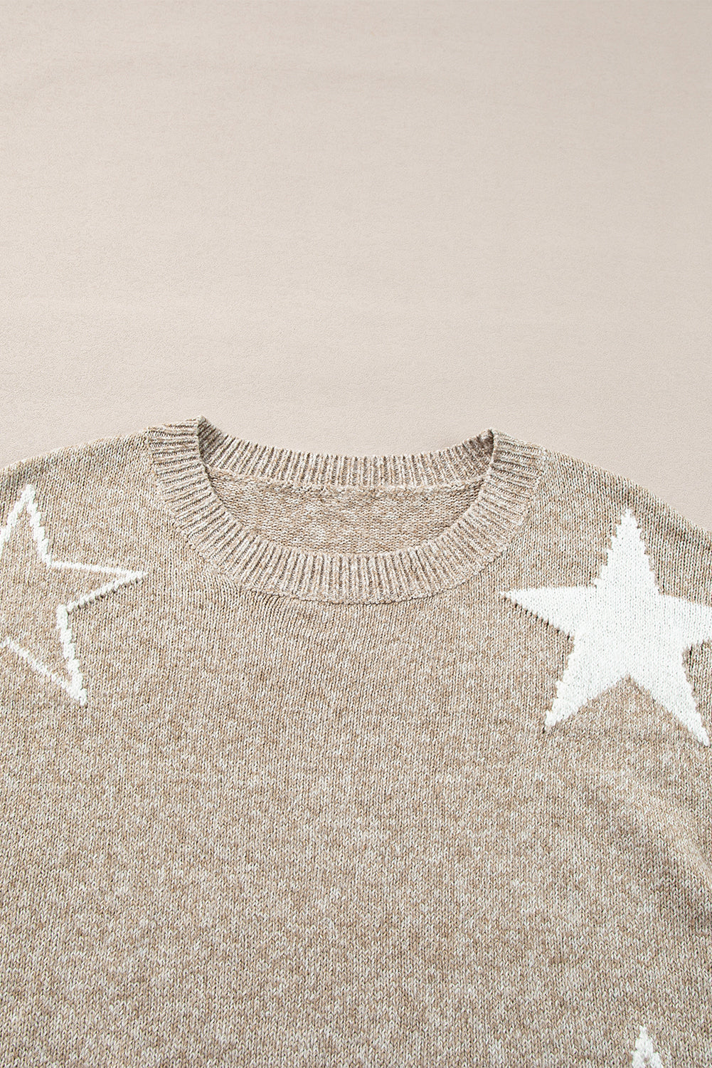 Khaki Star Pattern Drop Shoulder Sweater Sweaters JT's Designer Fashion