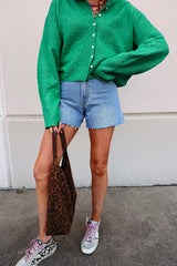 Bright Green Solid Color Knit Button Drop Shoulder Sweater Cardigan Cardigans JT's Designer Fashion