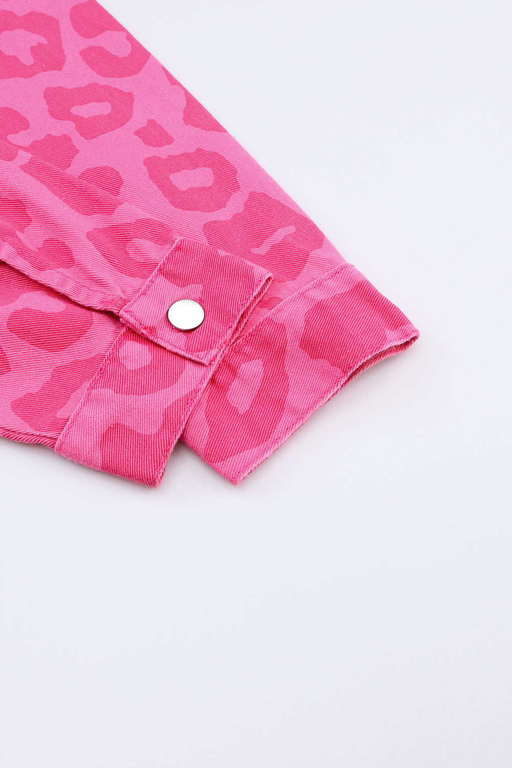 Pink Leopard Print Button Cuffs Raw Hem Jacket Denim Jackets JT's Designer Fashion