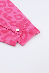 Pink Leopard Print Button Cuffs Raw Hem Jacket Denim Jackets JT's Designer Fashion
