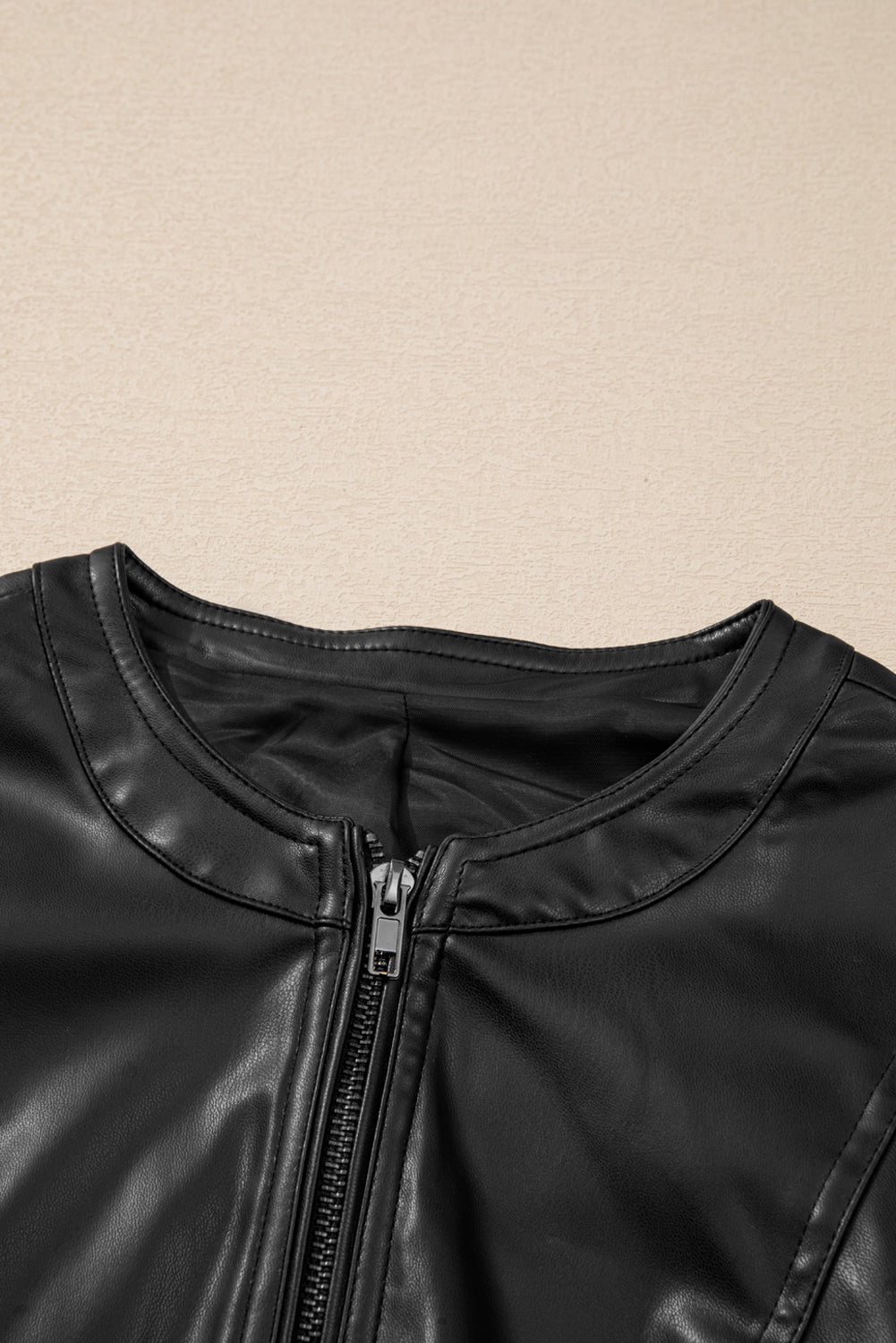 Black Solid Faux Leather Zipper Slim Fit Bomber Jacket Jackets JT's Designer Fashion