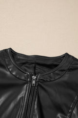 Black Solid Faux Leather Zipper Slim Fit Bomber Jacket Jackets JT's Designer Fashion