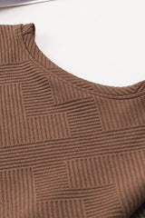 Brown Textured Long Sleeve Top and Drawstring Shorts Set Short Sets JT's Designer Fashion