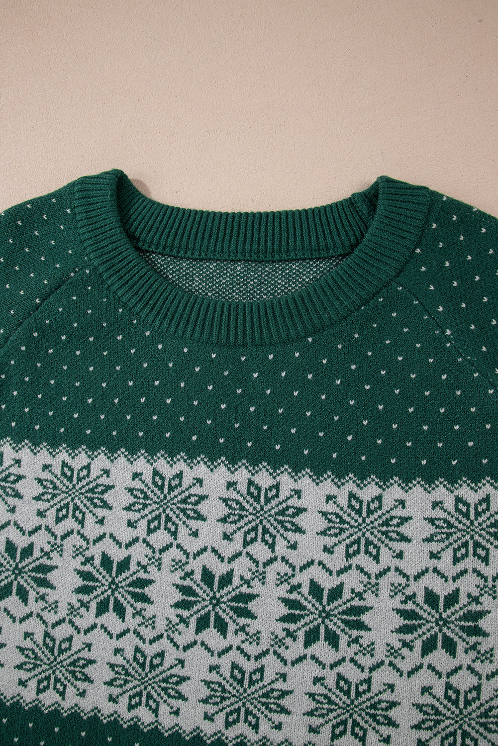 Green Christmas Snowflake Pattern Drop Shoulder Plus Size Sweater Plus Size Sweaters & Cardigans JT's Designer Fashion
