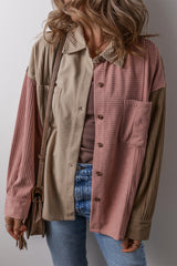 Mineral Red Color Block Chest Pockets Buttoned Corduroy Shacket Jackets JT's Designer Fashion
