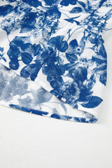 Blue Floral Ruffle Strap Square Neck Smocked Bodice Midi Dress Floral Dresses JT's Designer Fashion