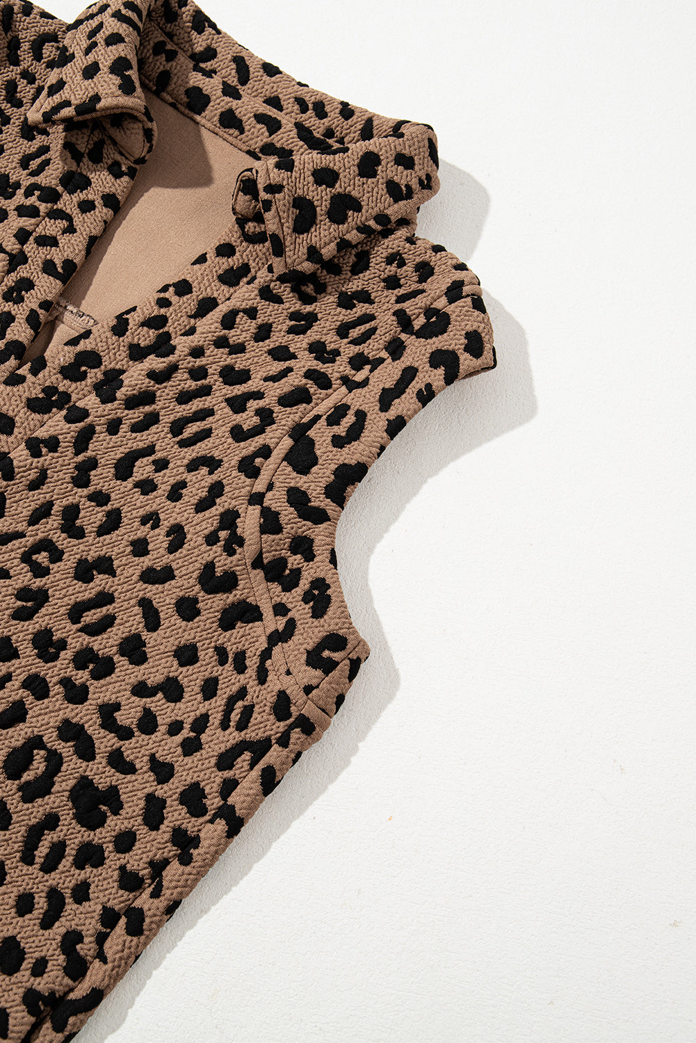 Khaki Leopard Print V Neck Sleeveless Collared Mini Dress Mini Dresses JT's Designer Fashion