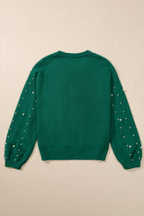 Evergreen Pearled Drop Shoulder Round Neck Sweater Sweaters JT's Designer Fashion
