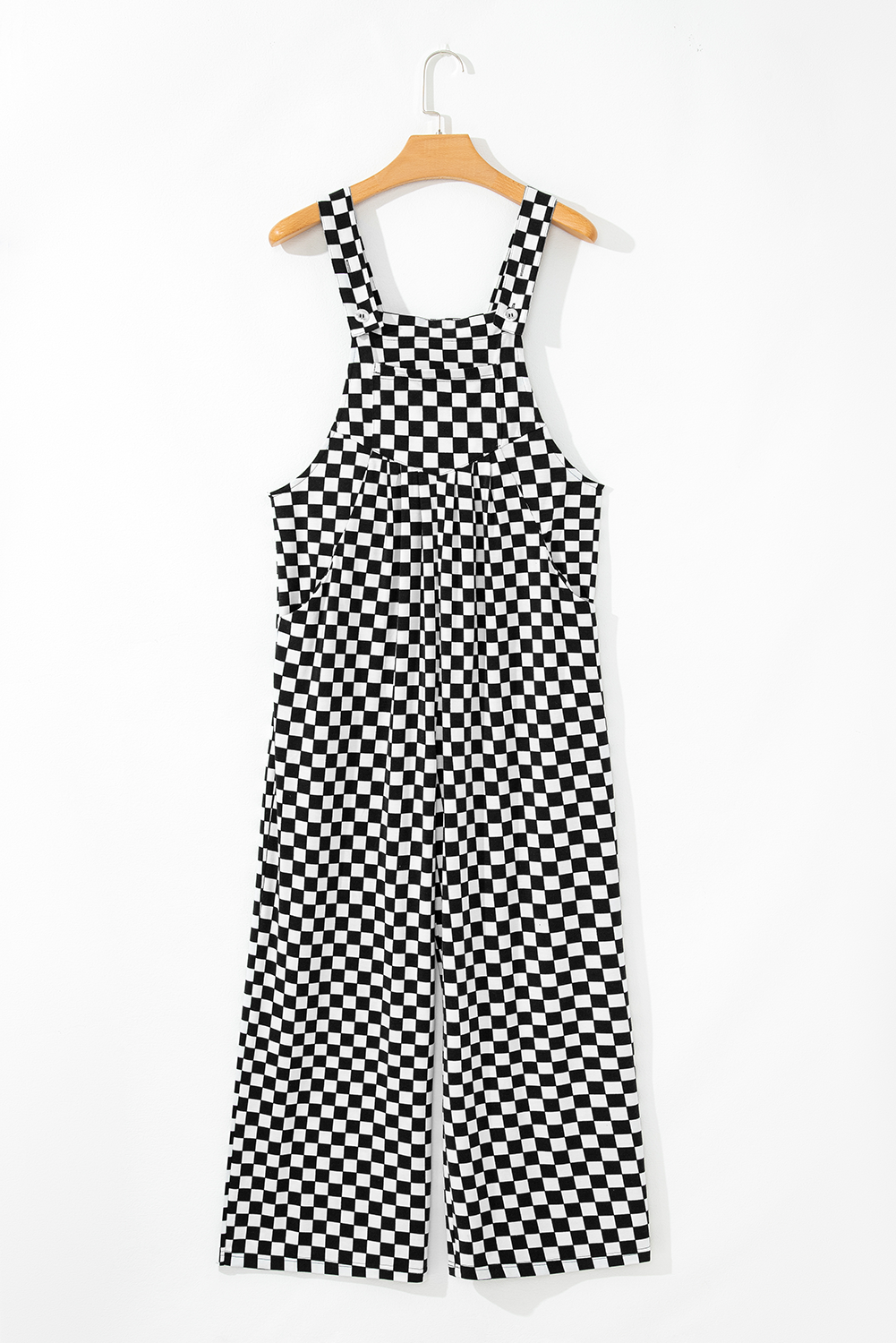 Black Checkered Print Pocketed Wide Leg Jumpsuit Jumpsuits & Rompers JT's Designer Fashion