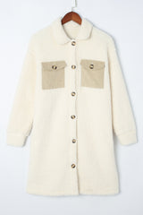 Beige Contrast Flap Pocket Single Breasted Teddy Coat Coats JT's Designer Fashion