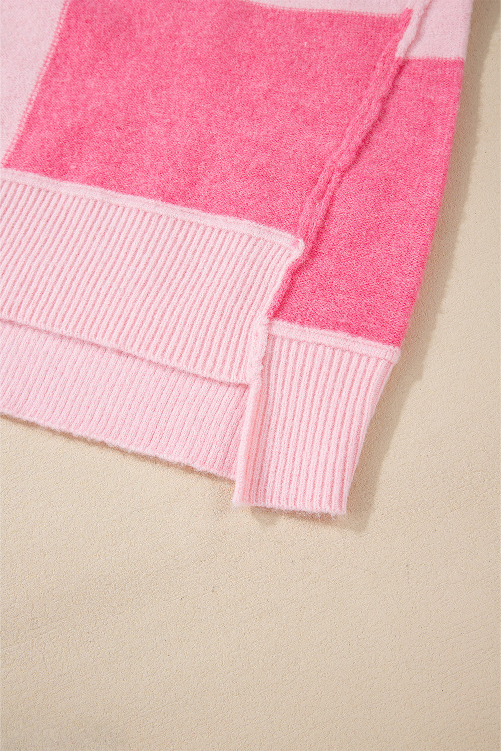 Pink Checkered Colorblock Striped High Low Loose Sweater Sweaters JT's Designer Fashion