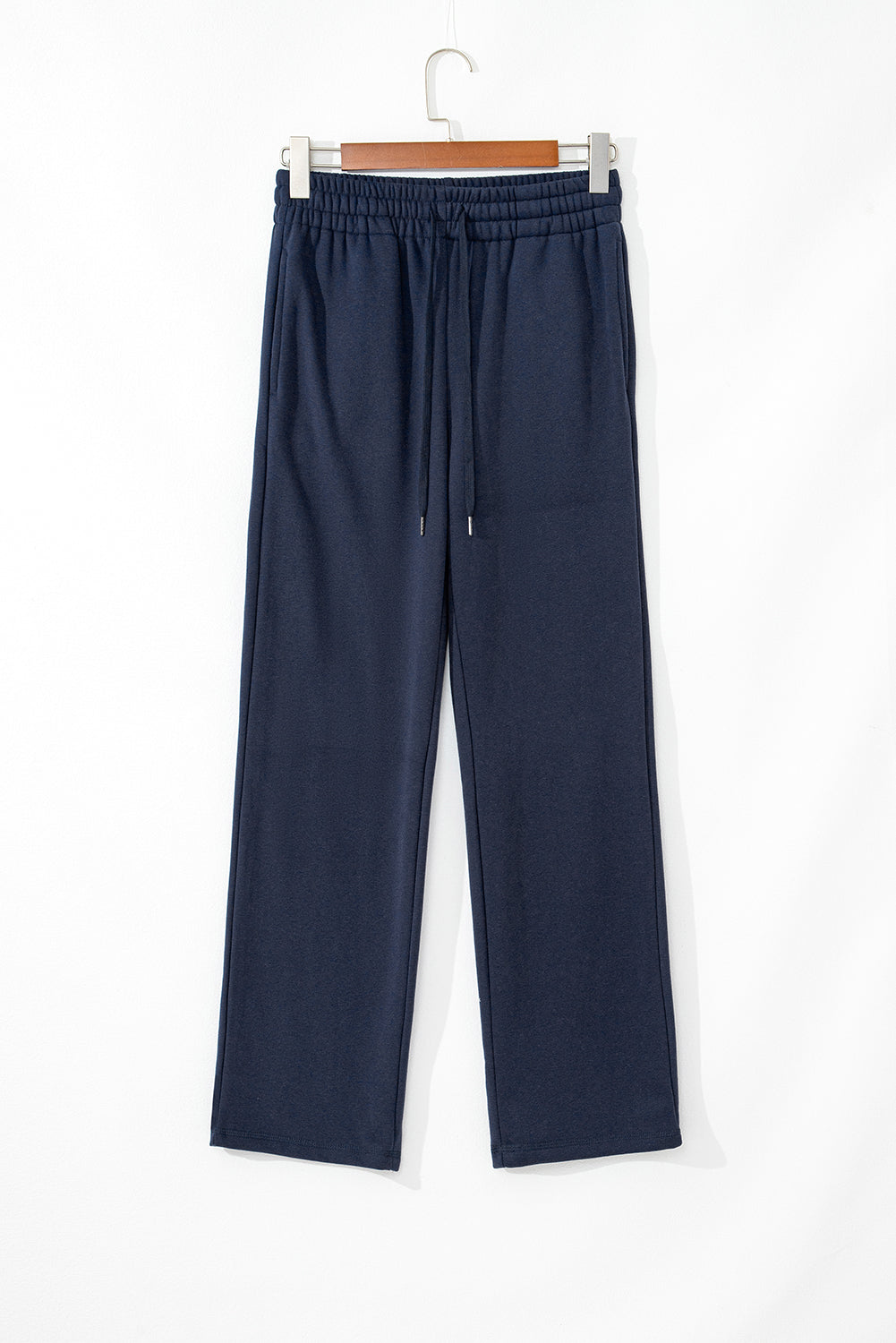 Navy Blue Solid Color Fleece Lined Drawstring Waist Casual Pants Pants & Culotte JT's Designer Fashion