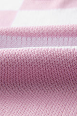 Pink Checkered Bishop Sleeve Sweater Sweaters JT's Designer Fashion