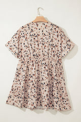 Beige Printed Surplice V Neck Cuffed Sleeve Empire Waist Plus Size Dress Plus Size Mini Dresses JT's Designer Fashion
