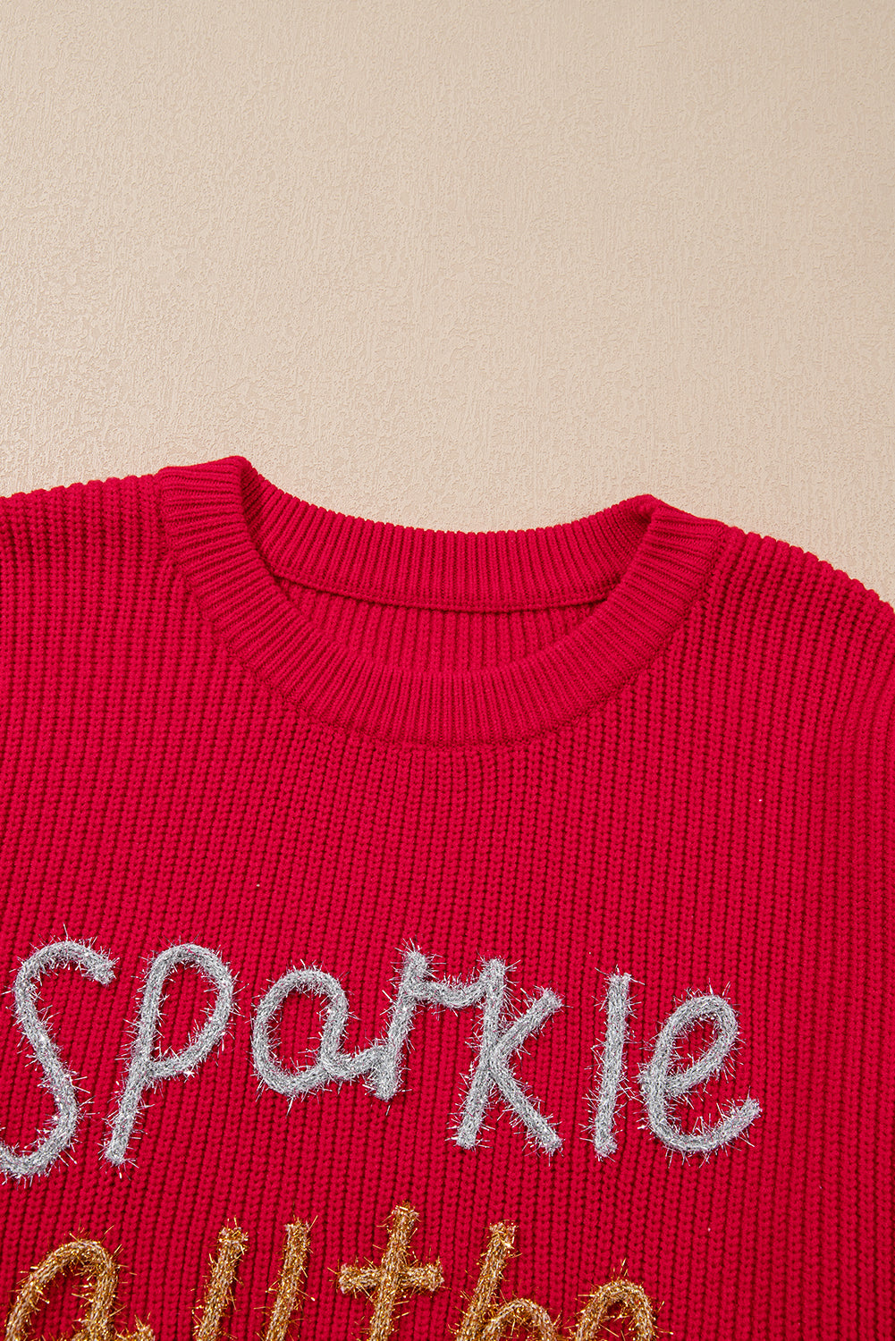 Racing Red Sparkle All The Way Tinsel Crew Neck Plus Size Sweater Plus Size Sweaters & Cardigans JT's Designer Fashion