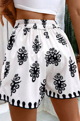 Black Tribal Geometric Print Belted High Waist Casual Shorts Casual Shorts JT's Designer Fashion