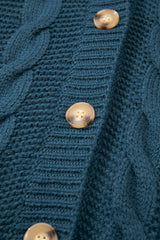 Peacock Blue Cable Knit Button Front Pocketed Baggy Cardigan Cardigans JT's Designer Fashion