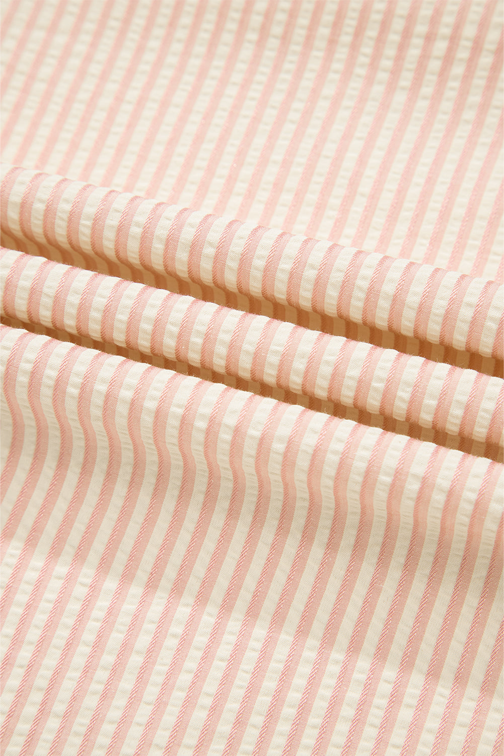 Pink Stripe Bow Knot Cuff Pearl Embellished Puff Sleeve V Neck Blouse Blouses & Shirts JT's Designer Fashion