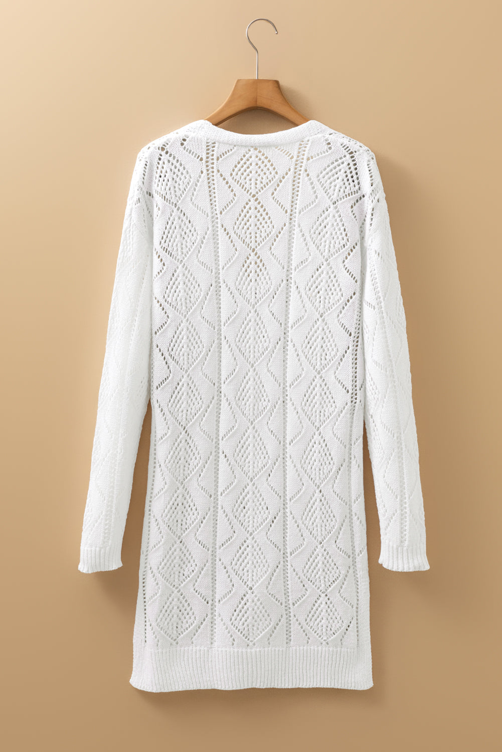 White Hollow-out Openwork Knit Cardigan Cardigans JT's Designer Fashion
