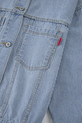 Sky Blue Stripe Washed Oversize Pocketed Denim Jacket Denim Jackets JT's Designer Fashion