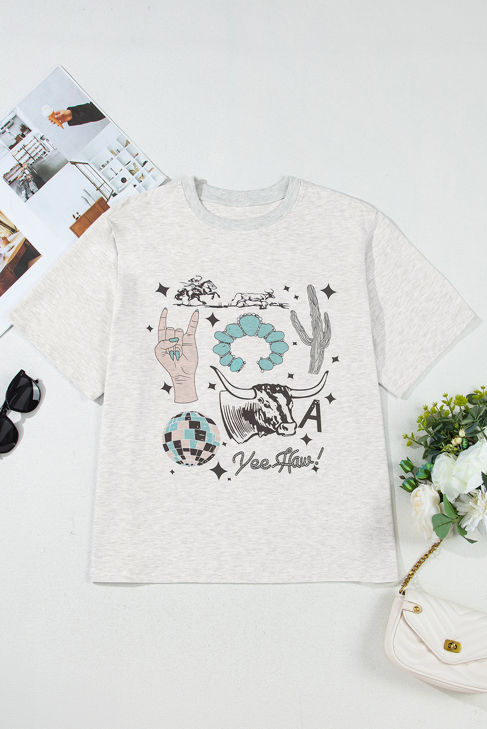 Light Grey Yee Haw Western Fashion Print Plus Size Tee Plus Size Tops & Tees JT's Designer Fashion