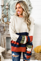 White Buttoned Shoulder Drop Shoulder Striped Sweater Sweaters & Cardigans JT's Designer Fashion