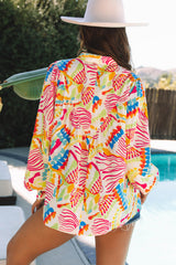 Orange Abstract Printed High Low Oversized Shirt Blouses & Shirts JT's Designer Fashion