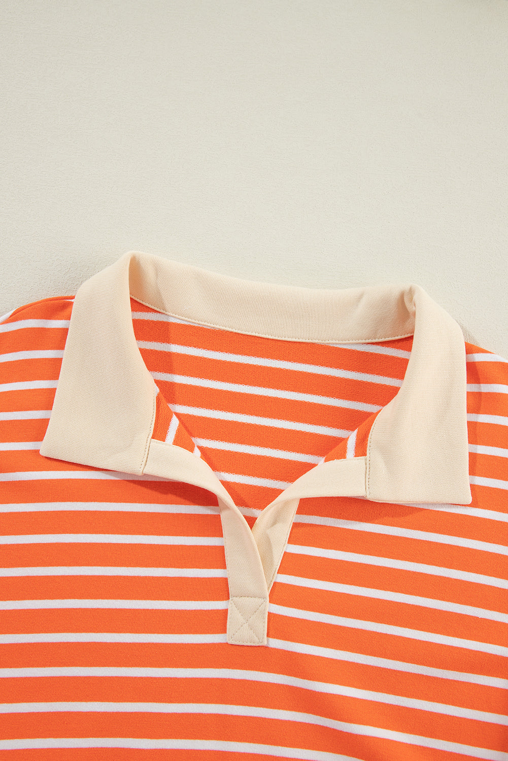 Orange Stripe Color Block Loose Fit Collared Drop Shoulder Sweatshirt Sweatshirts & Hoodies JT's Designer Fashion