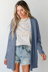 Ashleigh Blue Solid Color Rib Knit Open Front Tunic Cardigan Cardigans JT's Designer Fashion