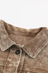 Khaki Vintage Distressed Mineral Wash Oversized Shacket Jackets JT's Designer Fashion