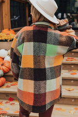 Orange Plaid Print Flap Pocket Long Jacket Jackets JT's Designer Fashion