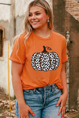 Orange Leopard Pumpkin Graphic Daily Fashion Tee Graphic Tees JT's Designer Fashion