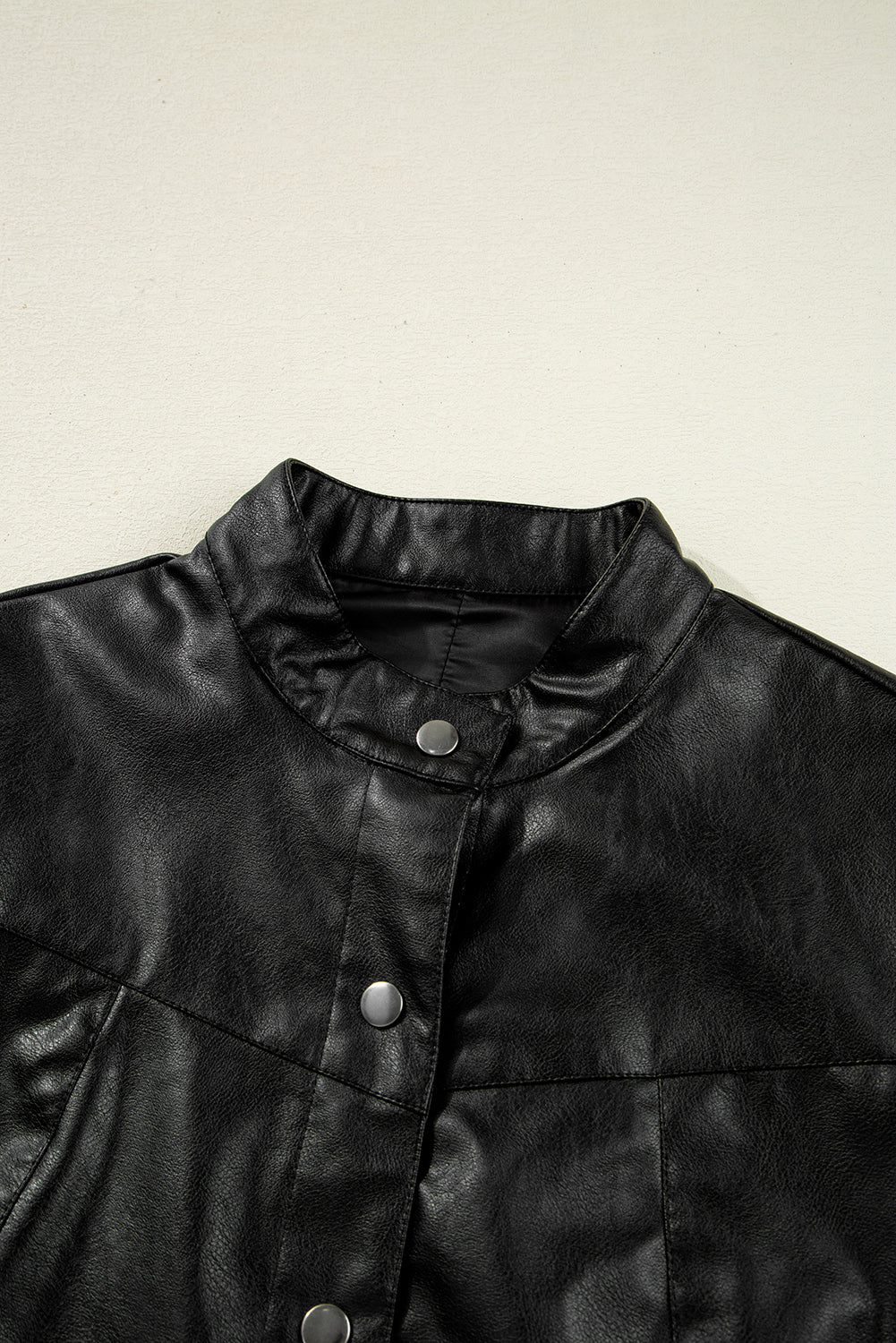 Black Faux Leather Buttoned Front Boxy Jacket Jackets JT's Designer Fashion