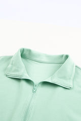 Green Zip Front Pocketed Pullover Sweatshirt Sweatshirts & Hoodies JT's Designer Fashion