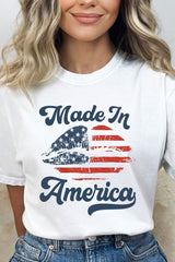White Made in America Lip Printed O Neck T Shirt Graphic Tees JT's Designer Fashion